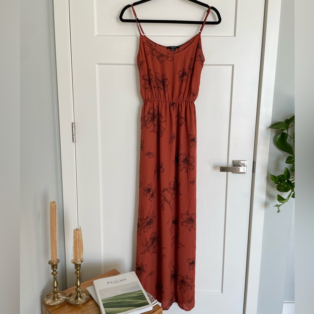 Floral Rust Colored Maxi Dress